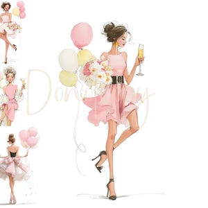 14 Birthday Girls Clipart Party Clipart Printable Watercolour clipart High Quality JPG Paper craft junk journals, Birthday Clipart Balloons