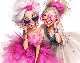 Party Ladies Clipart | Watercolour Birthday Design JPG - Digital Download