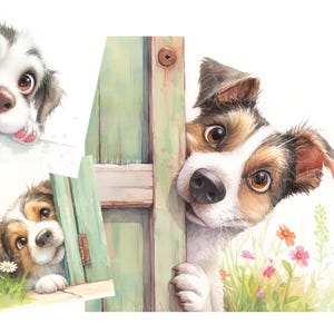 Dog Clip Art 12 High Res Watercolour JPGs Junk Journaling Scrapbooking Card Making Digital Download, Fantasy, Funny Dogs, Animals Clipart