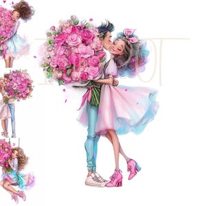 Clip art Saint-Valentin 12 fichiers JPG aquarelle haute résolution pour la journalisation indésirable, fantaisiste, fabrication de cartes, clipart amour, original Saint-Valentin fantaisiste