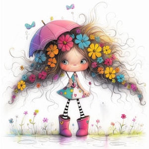 Clipart anniversaire original 14 haute résolution aquarelle JPG, journal indésirable, scrapbooking, fabrication de cartes, téléchargement numérique, fantastique, fille papillons