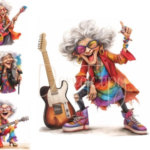 Clipart original de grand-mère, 12 JPG, clipart personnes, Noël clipart, clipart femmes, journal indésirable, papier numérique artisanat drôle grand-mère musicien
