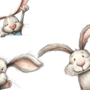 Imágenes prediseñadas de conejito, 14 archivos JPG de acuarela de alta resolución, para diario basura, scrapbooking, tarjetas, descarga digital, fantasía, conejito divertido, imágenes prediseñadas de animales