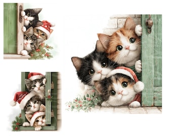 Christmas Cats Clipart, Funny Cats for Card making and Scrapbooking - Digital Download
