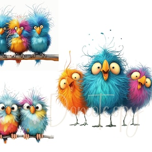 Clipart oiseaux lunatiques oiseaux drôles Clipart numérique aquarelle Clipart haute qualité JPG Clipart imprimable sous licence commerciale oiseaux excentriques