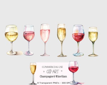 Aquarell Wein & Champagner Clipart, Feier PNG (digitaler Download)