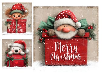 Christmas Clipart Bundle, Cute Animals in Boxes (Digital Download)