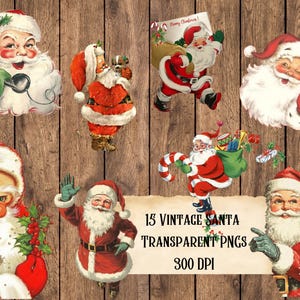15 Christmas Santa PNGs, Printable Vintage Christmas Santa, Digital Ephemera, Journal Scrapbook Christmas Images Vintage Santa Claus Clipart