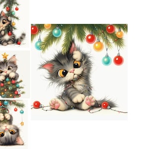 Paquete de imágenes prediseñadas de gatos navideños extravagantes, 20 imágenes en formato JPG de alta resolución, gatos lindos y divertidos, gatos divertidos, creación de tarjetas navideñas, animales navideños extravagantes, gatos caprichosos