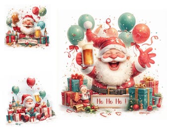 Quirky Santa Clipart Bundle 12 High Res Watercolor Clipart JPGs, Junk Journaling, Scrapbook, Crafts, Digital Download