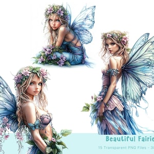 15 Fairy Clipart, Fairies Clipart, Fairies Printable Watercolour clipart, High Quality PNG&#39;s, Digital download, Paper craft, junk journals