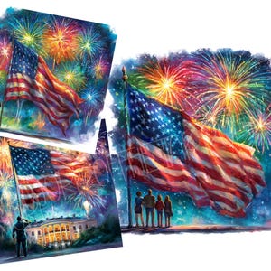 Drapeau des Etats-Unis drapeau patriotique Clip Art vintage imprimable 12 salut res aquarelle Images clipart Junk Journal Scrapbooking carterie 4 juillet éphémères