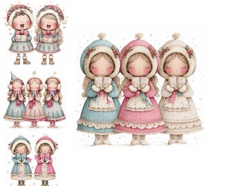 Quirky Christmas Carol Singers Art 14 Watercolor JPGs for Junk Journaling, Scrapbooking, Card Making, Digital Download
