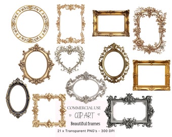 Watercolor Vintage Frames Clipart – Antique Ornate PNG (Digital Download)