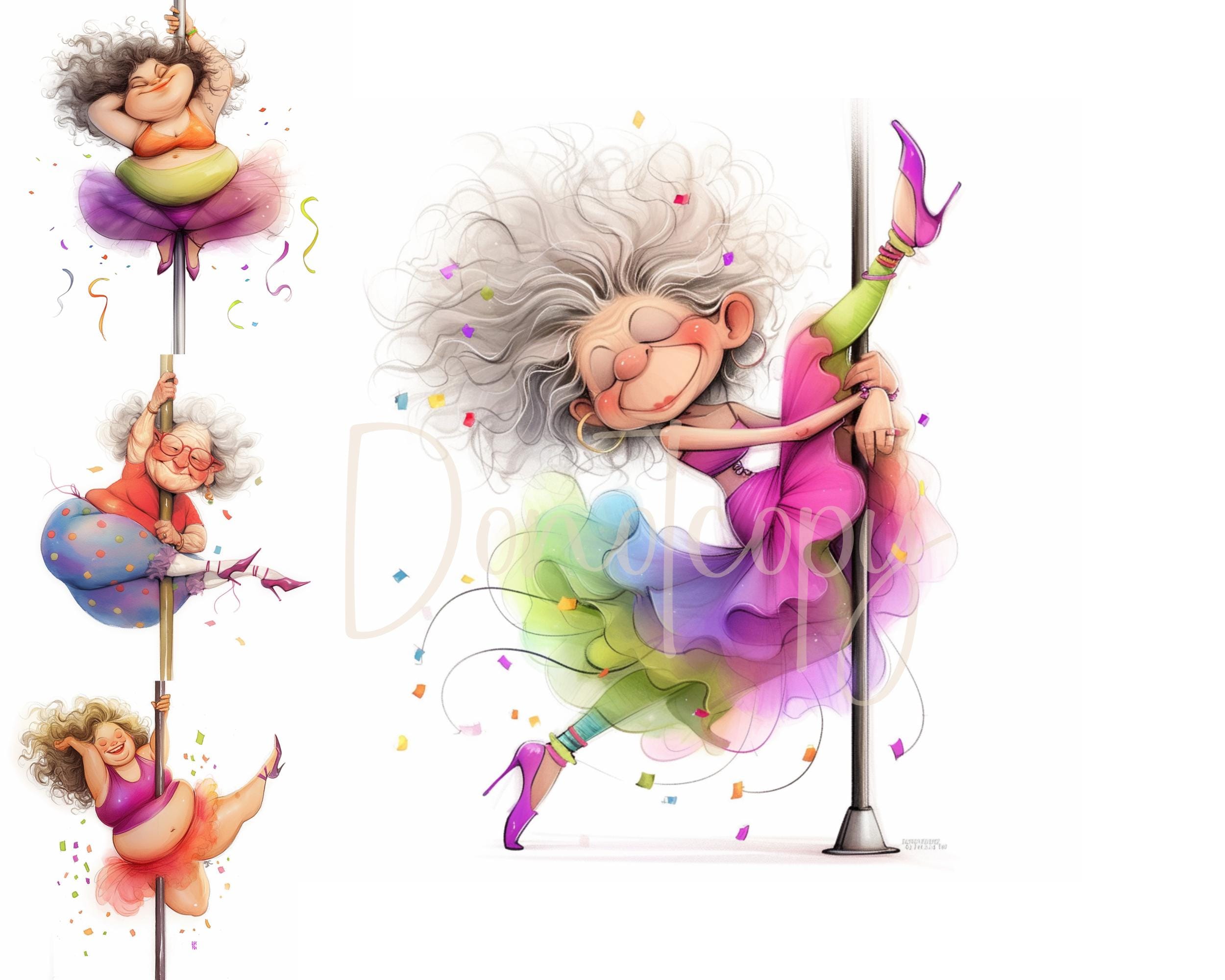 Funny Old Ladies Clipart, 15 JPG, Pole Dancer Clipart, Grandma clipart, Women Clipart, Junk Journal, Digital Paper Craft, Digital Download