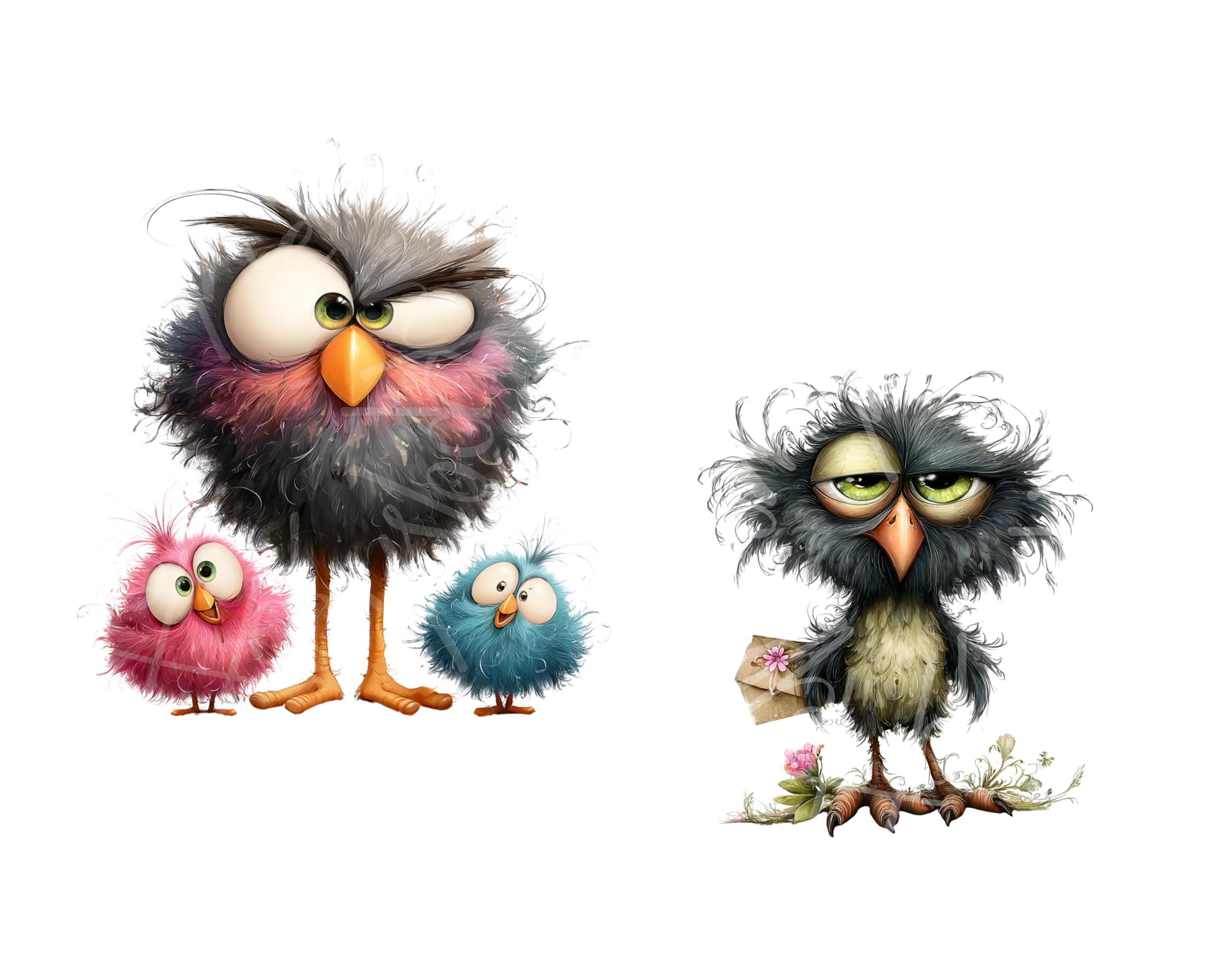 Funny Bird Clipart: Whimsical Watercolor Birds 15 PNG Files - Digital ...