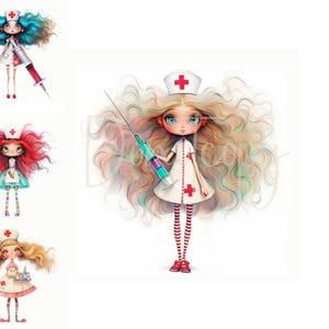 Quirky Nurse Clipart Scrapbooking Printable Watercolour clipart High Quality 14 JPG Paper craft junk journals  Whimsical Nurse Nursing
