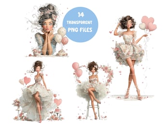 Birthday Girls Clipart Party 14 Hi Res PNG Watercolour Valentine Clipart Digital Download