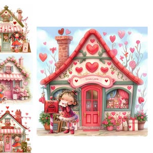 Valentine Shop Clip Art 12 High Res Watercolor JPGs Junk Journaling Scrapbooking Card Making Digital Download Couple in love, Cute Valentine