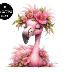 Flamingo Clip Art 11 High Res Watercolour PNG/JPG Junk Journal Scrapbooking Card Making Digital Download Quirky Birds Funny Birds Ephemera