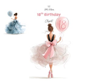 18th Birthday Girl Clipart – Watercolor Illustration - Digital Download
