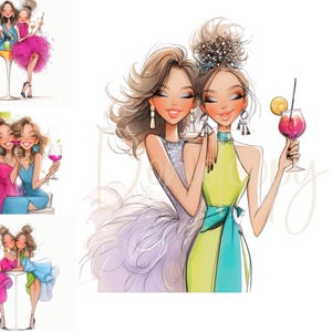 Clipart de chicas peculiares: 14 archivos JPG de acuarela de alta resolución para diarios basura, álbumes de recortes, creación de tarjetas, kit de descarga digital, fiesta de chicas, cumpleaños