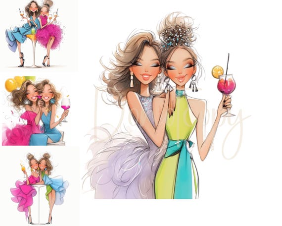 Quirky Girls Clipart 14 High Res Watercolour JPGs for Junk Journaling, Scrapbooking, Card Making, Digital Download Kit Party Girls, Birthday