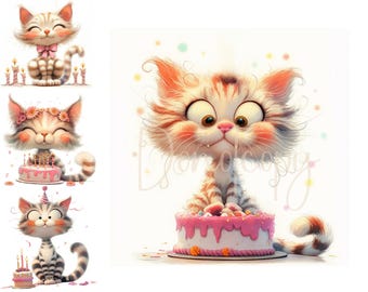 Funny Cats Clipart 17 Hi Res JPG Quirky Cats Clip Art Funny Cats Digital Download Card Making Birthday Cats Clipart Cartoon Cats Ephemera