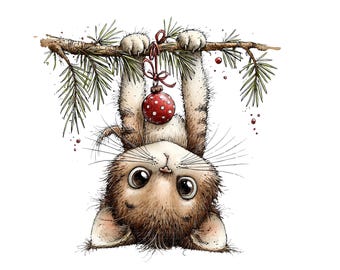 Christmas Cats Clipart: Watercolor Christmas Illustrations - Digital Download
