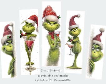 Zakładki świąteczne Grinch 15 do wydrukowania, wersja cyfrowa do pobrania