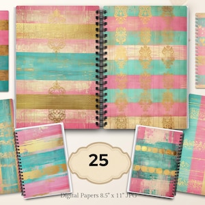 Watercolour Stripes, Grunge Pastel Digital Papers, Vintage Background, Stripd Background Junk Journal Paper Sheets, Scrapbook Stripes Paper