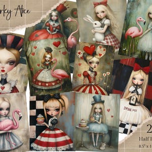 Alice im Wunderland, Junk Journal Seite, Buch, Vintage Ephemera, Alice im Wunderland Ephemera Collage Sheet, digitaler Download druckbares Papier