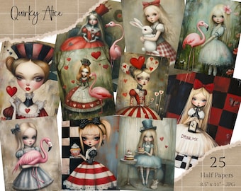 Alice in Wonderland Ephemera, Vintage Junk Journal Pages (Digital Download)