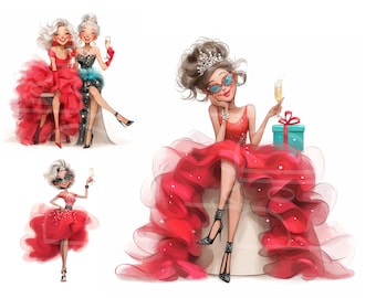 Imágenes prediseñadas navideñas: 12 imágenes JPG de acuarela de alta resolución para álbumes de recortes y scrapbooking - Descarga digital