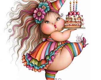 Chica de cumpleaños divertida - Imágenes prediseñadas de cumpleaños, papel de diario de recortes - Descarga digital