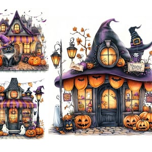Halloween Shop Clip Art 10 High Res Watercolour JPGs Junk Journaling Scrapbooking Card Making Digital Download Scary Halloween Clipart