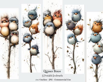15 Funny Quirky Birds Bookmarks, Printable Bookmark Set -  Digital Download