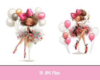 Birthday Girls Clipart Printable Watercolour clipart JPGs - Digital Download
