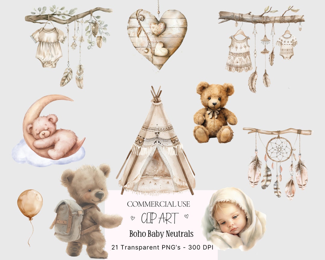 Watercolour Baby Shower Clipart Bundle, Boho Clip Art, Baby Shower ...