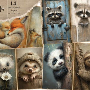 Animals Junk Journal Kit, Baby Animals Digital Papers Cute Animals Junk Journal  Pages Scrapbook Supplies Vintage Ephemera, Animals Ephemera