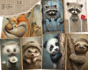 Baby Animals Junk Journal Kit, Vintage Ephemera (Digital Download)