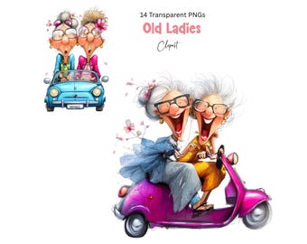 Old Folks Watercolor Clipart, 14 PNGS Funny Birthday - Digital Download - Commercial Use