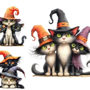 Halloween Clip Art 14 High Res Watercolour JPGs for Junk Journaling, Scrapbooking, Card Making, Digital Download Kit Quirky Cats, Funny Cats