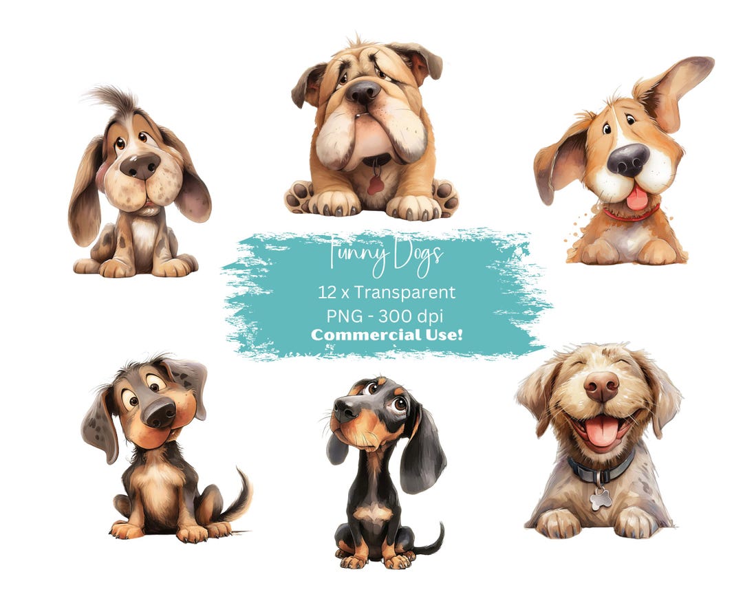 Funny and Cute Dogs Clipart PNG Bundle Quirky Animals Clip Art ...