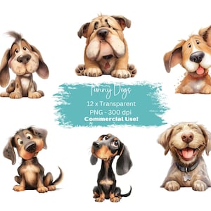 Funny and Cute Dogs Clipart PNG Bundle Quirky Animals Clip Art Printable Transparent Art, Funny Dogs PNG Quirky Dogs Clipart, Funny Dogs PNG
