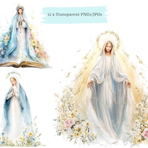 12 Maagd Maria clipartbundel moeder Maria clipart afdrukbare aquarel clipart hoge kwaliteit png-bestanden papier ambacht, ongewenste tijdschriften, kortstondige