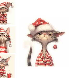 Lot de 11 cliparts de chats de Noël insolites en JPG haute résolution Chats mignons et rigolos Chats rigolos Fabrication de cartes de Noël à usage commercial Animaux de Noël originaux