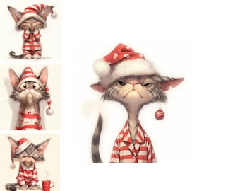 Christmas Cat Clipart Bundle, Funny Holiday Cats (PNG, Commercial Use)
