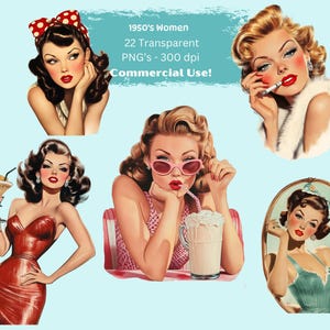 Clipart retrò vintage anni '50, Clipart casalinga PNG, Clipart donne anni '50, Clipart donne vintage, Scrapbooking, Clipart retrò, Artigianato di carta