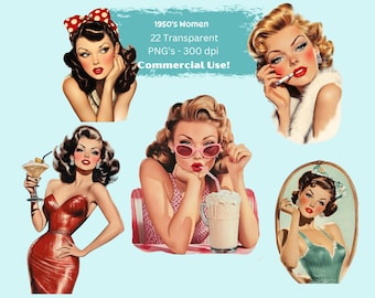 Retro Vintage 1950s Clipart, Housewife Clipart PNG, 1950 Women Clipart, Vintage Women Clipart , Scrapbooking, Retro Clipart, Paper Crafts